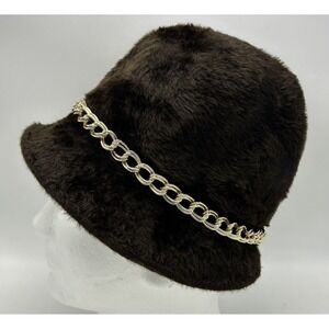 Vintage Hat Womens 60s Mr John Classic Brown Faux Fur Chain Italy Fuzzy Read